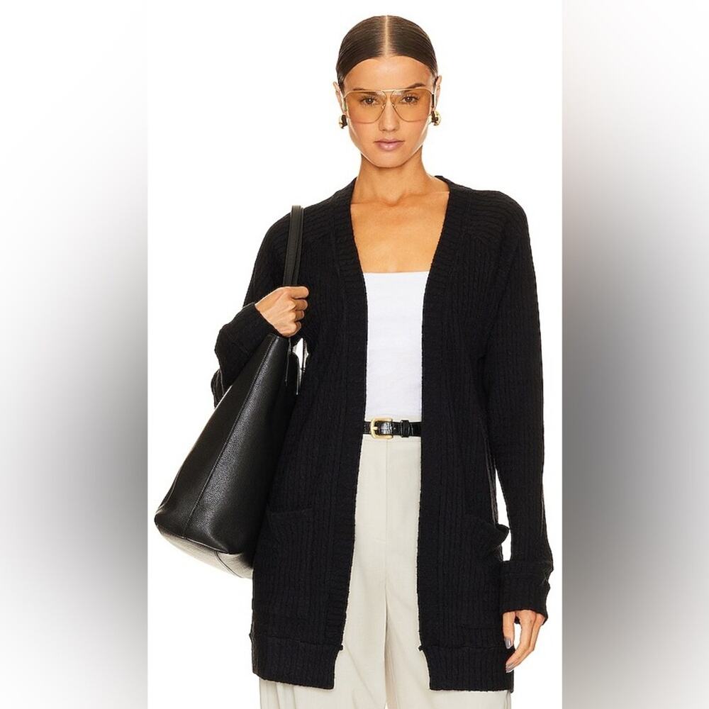 Bobi Los Angeles Pocket Cardigan Sweater Black Cable Knit Medium New Revolve